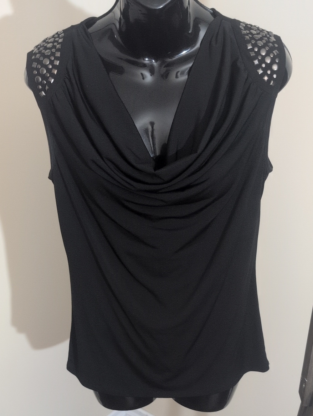 Michael Kors | Black Stud-Shoulder Cowl Neck Women's Top